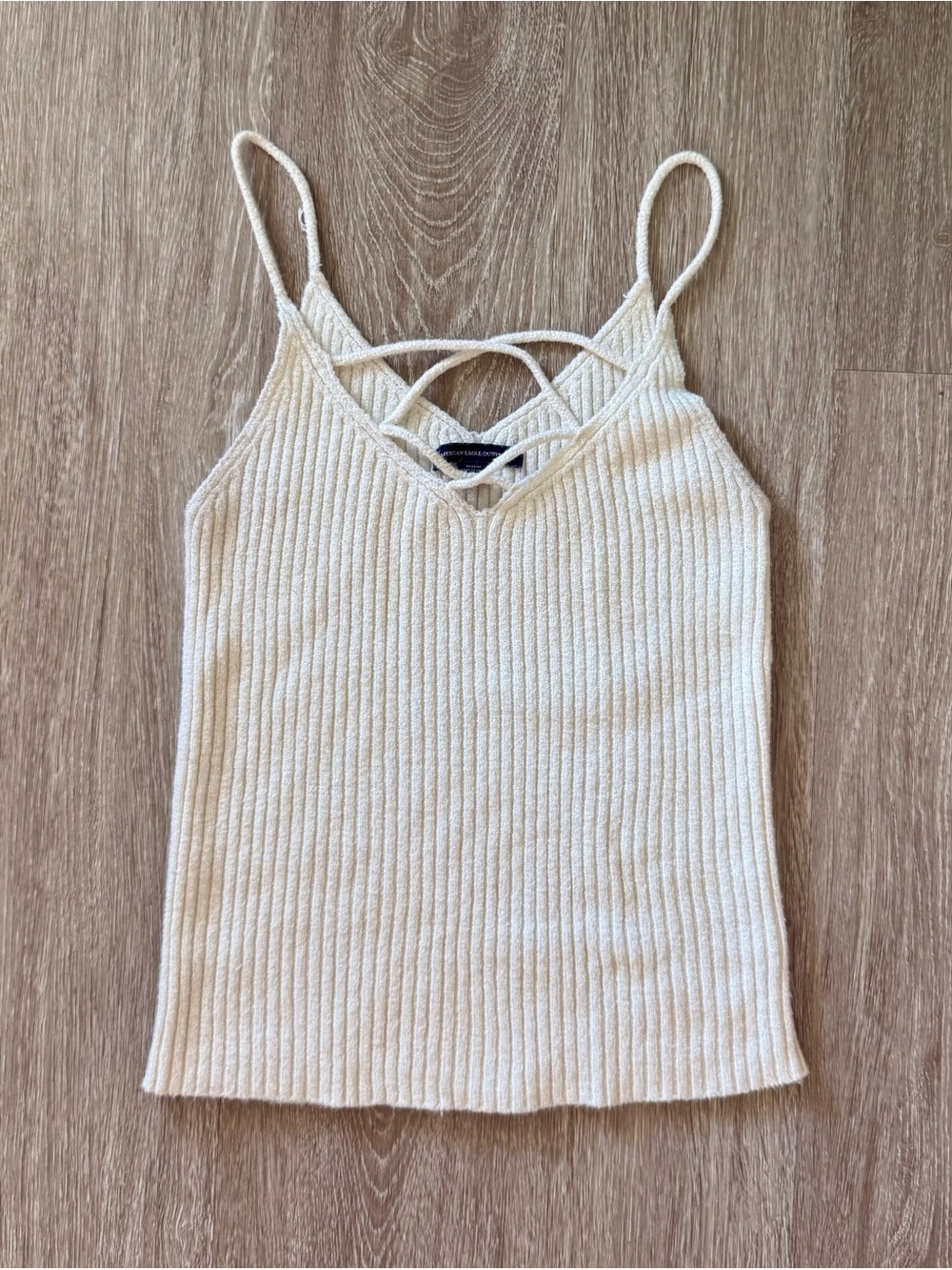 American Eagle Soft & Sexy Cream Ribbed Knit Criss Cross Front Tank Top Medium
